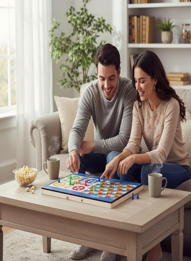 SARASI 3-in-1 Wooden Board Game Set, String Hockey, Ludo, Snake & Ladder, Natural Wood, Size: 61cm x 40cm x 3cm, Ages 6+, 2-4 Players, Indoor Family Entertainment - Image 3